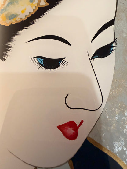 Vintage Japanese Maiko Glass Art | Washi Paper | Framed Artwork | YUIKURA
